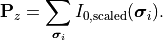 \begin{eqnarray*}
\VField{P}_{z} = \sum_{\boldsymbol\sigma_i} I_{0, \mathrm{scaled}}(\boldsymbol \sigma_i).
\end{eqnarray*}