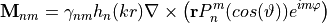 \begin{eqnarray*}
\pvec{M}_{nm} = \gamma_{nm} h_{n}(kr)\nabla\times\left(\pvec{r} P_{n}^m(cos(\vartheta))e^{im\varphi}\right)
\end{eqnarray*}