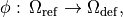 \begin{eqnarray*}
\phi:\,  \Omega_{\reff} \rightarrow \Omega_{\mathrm{def}},
\end{eqnarray*}